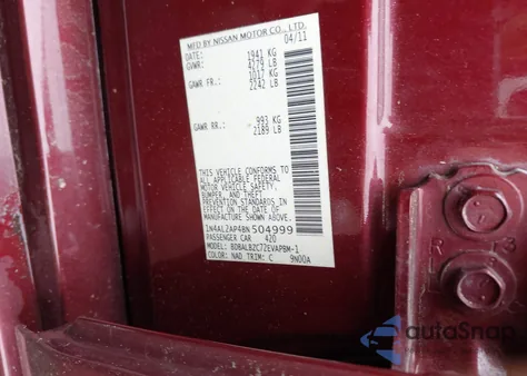 2011 Nissan Altima 2.5 S from USA, damaged, VIN 1N4AL2AP4BN504999